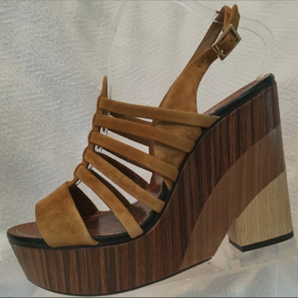 Vince Camuto Brown Suede Wood Platform Wedge 9.5 - Picture 5 of 8